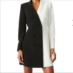 Alice + Olivia Kyrie Combo Tuxedo Dress in Black and Off White